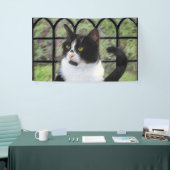 Tuxedo Kat In Venster Schilderen Originele Dierenk Spandoek (Beurs)