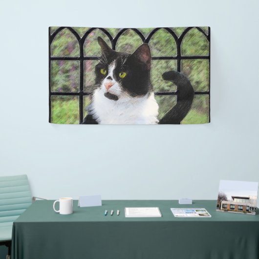 Tuxedo Kat In Venster Schilderen Originele Dierenk Spandoek (Beurs)