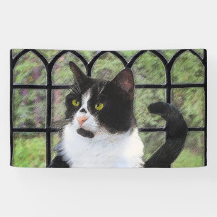 Tuxedo Kat In Venster Schilderen Originele Dierenk Spandoek