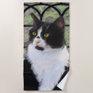 Tuxedo Kat In Venster Schilderen Originele Dierenk Strandlaken