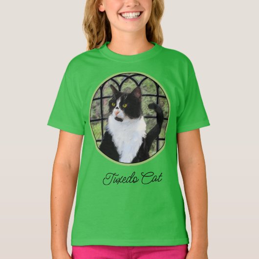 Tuxedo Kat In Venster Schilderen Originele Dierenk T-shirt (Voorkant)