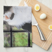 Tuxedo Kat In Venster Schilderen Originele Dierenk Theedoek (Quarter Fold)