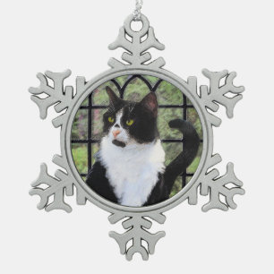 Tuxedo Kat In Venster Schilderen Originele Dierenk Tin Sneeuwvlok Ornament