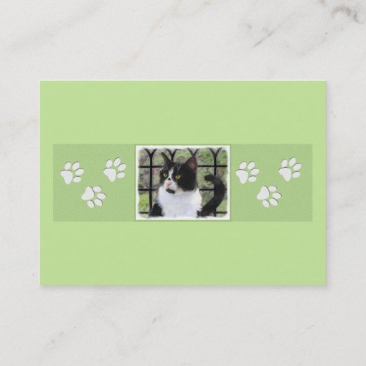 Tuxedo Kat In Venster Schilderen Originele Dierenk Visitekaartje (Achterkant)