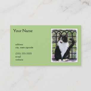 Tuxedo Kat In Venster Schilderen Originele Dierenk Visitekaartje
