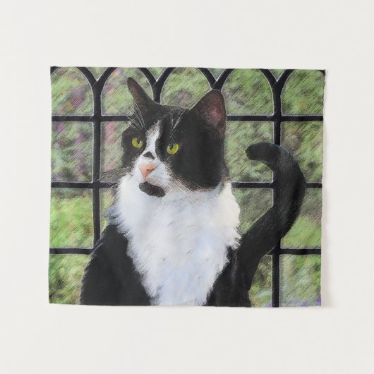 Tuxedo Kat In Venster Schilderen Originele Dierenk Wandkleed (Voorkant (horizontaal))