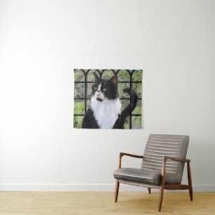 Tuxedo Kat In Venster Schilderen Originele Dierenk Wandkleed