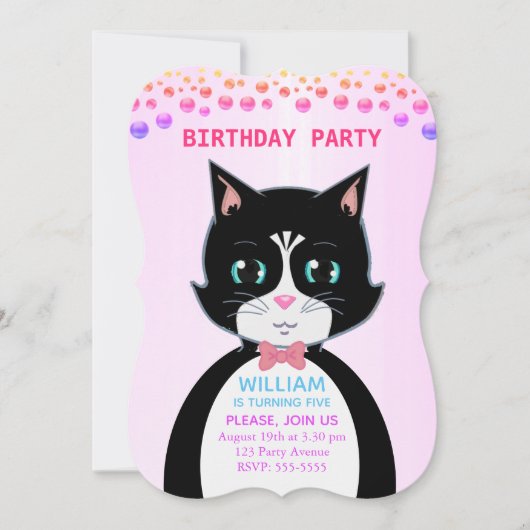 Tuxedo Kat Jongens Verjaardagsfeest Uitnodiging (Voorkant)