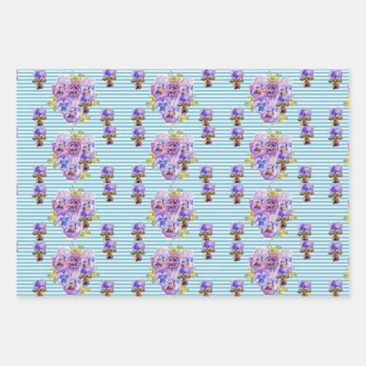 Tuxedo Kat Katten Blauw Bloemen Waterverf Schilder Inpakpapier Vel (Voorkant 2)