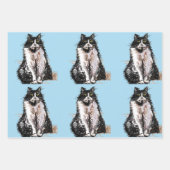 Tuxedo Kat Katten Blauw Bloemen Waterverf Schilder Inpakpapier Vel (Voorkant)
