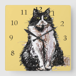 Tuxedo Kat Katten Kunst Dieren Kinderkamer Vierkante Klok