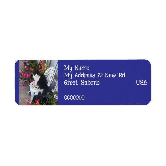Tuxedo kat Katten Kunst Retouradres Labels Navy (Voorkant)