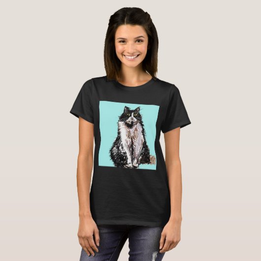 Tuxedo Kat katten schattig Zwart en Witte huisdier T-shirt (Voorkant volledig)