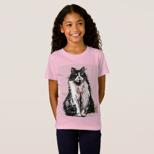 Tuxedo Kat katten schattig Zwart-witmeisjes T-shirt (Voorkant volledig)