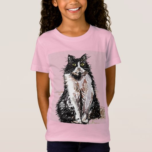 Tuxedo Kat katten schattig Zwart-witmeisjes T-shirt (Voorkant)