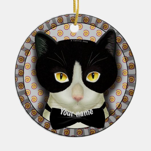 Tuxedo Kat Keramisch Ornament (Voorkant)