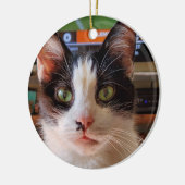 Tuxedo-kat Keramisch Ornament (Links)