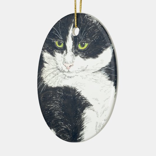 Tuxedo-kat Keramisch Ornament (Links)