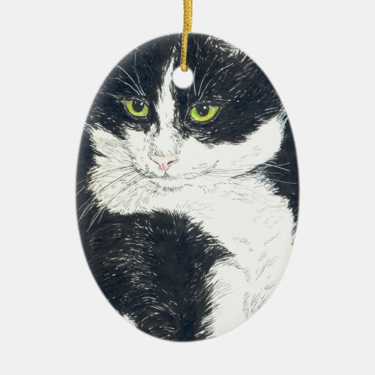 Tuxedo-kat Keramisch Ornament (Voorkant)