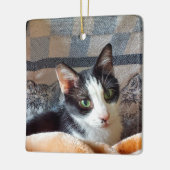 Tuxedo-kat Keramisch Ornament (Links)