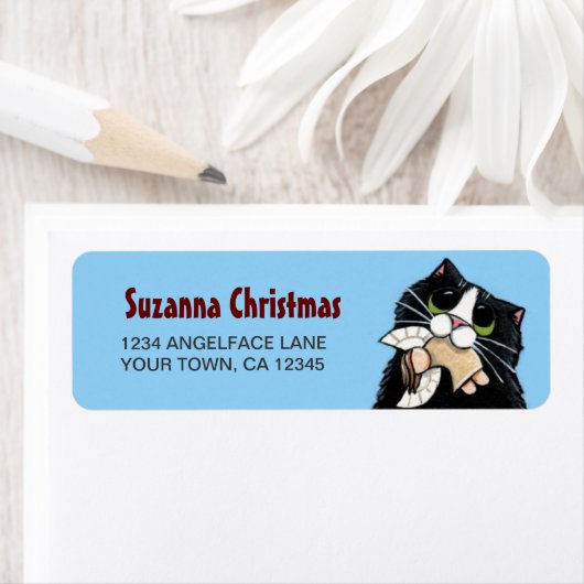 Tuxedo Kat & Kerst Engel Retouradres Label (Insitu)