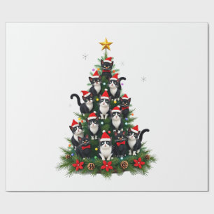 Tuxedo Kat Kerstboom Tuxedo Kat Lichtjes Kerst Mis Cadeaupapier
