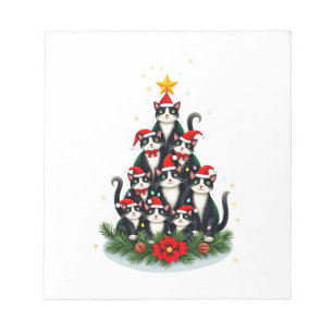 Tuxedo Kat Kerstboom Tuxedo Kat Lichtjes Kerstmis Notitieblok