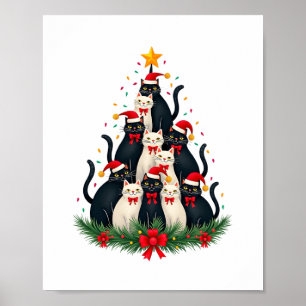 Tuxedo Kat Kerstboom Tuxedo Kat Lichtjes Kerstmis Poster