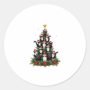 Tuxedo Kat Kerstboom Tuxedo Kat Lichtjes Kerstmis  Ronde Sticker