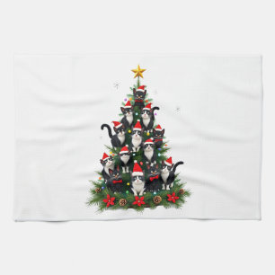 Tuxedo Kat Kerstboom Tuxedo Kat Lichtjes Kerstmis Theedoek