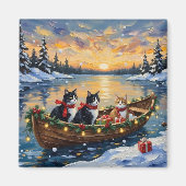 Tuxedo Kat Kerstboot Vakantie Magneet (Voorkant)