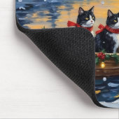 Tuxedo Kat Kerstboot Vakantie Muismat (Hoek)