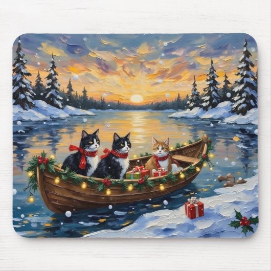Tuxedo Kat Kerstboot Vakantie Muismat (Voorkant)
