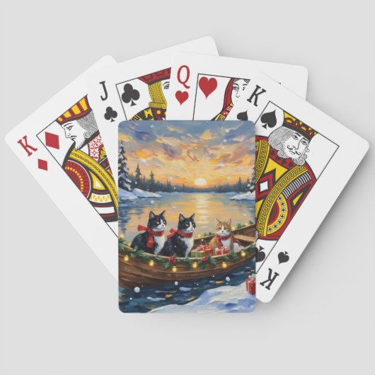 Tuxedo Kat Kerstboot Vakantie Pokerkaarten (Achterkant)