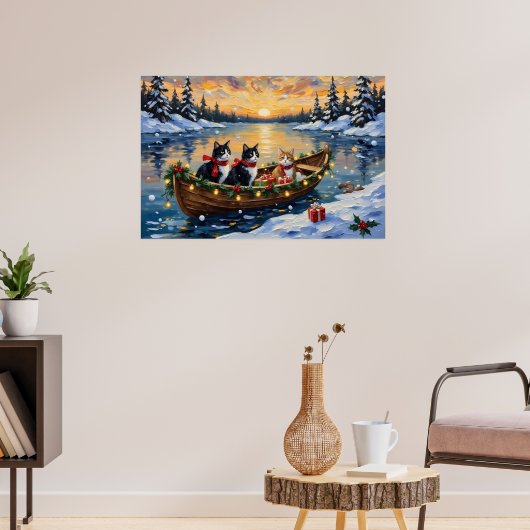 Tuxedo Kat Kerstboot Vakantie Poster (Woonkamer 3)