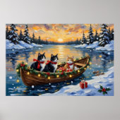 Tuxedo Kat Kerstboot Vakantie Poster (Voorkant)