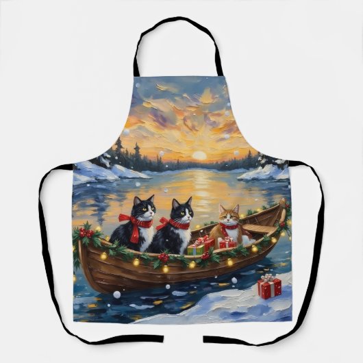 Tuxedo Kat Kerstboot Vakantie Schort (Voorkant)