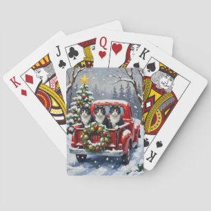 Tuxedo Kat Kerstmis Rode Truck Vakantie Pokerkaarten