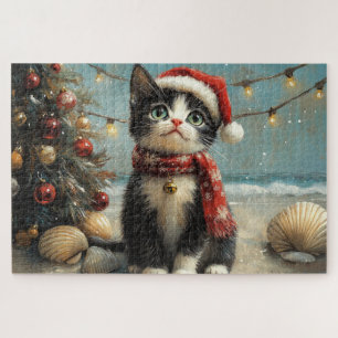 Tuxedo Kat Kerstmis Vintage Strand Legpuzzel