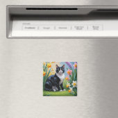 Tuxedo Kat Lentebloemen Schilderij Magneet (Insitu (Vaatwasser))