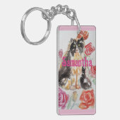 Tuxedo Kat Leuke Rozen Bloemen Katten Naam Roos Sleutelhanger (Voorkant Links)