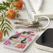 Tuxedo Kat Leuke Rozen Bloemen Katten Naam Roos Sleutelhanger (Voorkant Rechts)