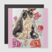 Tuxedo Kat Leuke Rozen Bloemen Katten Waterverf Ro (Voorkant / Achterkant)