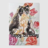 Tuxedo Kat Leuke Rozen Bloemen Katten Waterverf Ro (Voorkant)