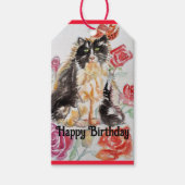 Tuxedo Kat Leuke Rozen Bloemen Katten Waterverf Ro Cadeaulabel (Voorkant)