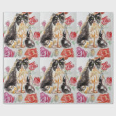 Tuxedo Kat Leuke Rozen Bloemen Katten Waterverf Ro Cadeaupapier (Vlak)