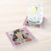 Tuxedo Kat Leuke Rozen Bloemen Katten Waterverf Ro Glazen Onderzetter (Schuin)