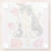 Tuxedo Kat Leuke Rozen Bloemen Katten Waterverf Ro Glazen Onderzetter (Achterkant)