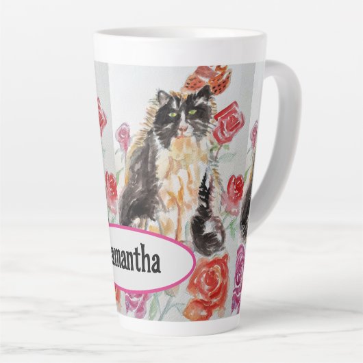 Tuxedo Kat Leuke Rozen Bloemen Katten Waterverf Ro Latte Mok (Rechterhoek)