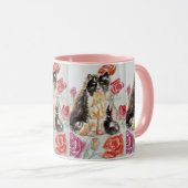 Tuxedo Kat Leuke Rozen Bloemen Katten Waterverf Ro Mok (Voorkant rechts)